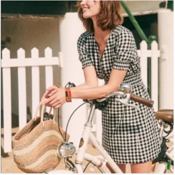 Sezane Sixtine Gingham Mini Dress Black White Plaid - Picture 5 of 10